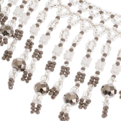Wasserfall-Halskette mit Perlen - Graue und klare Perlen-Wasserfall-Halskette
