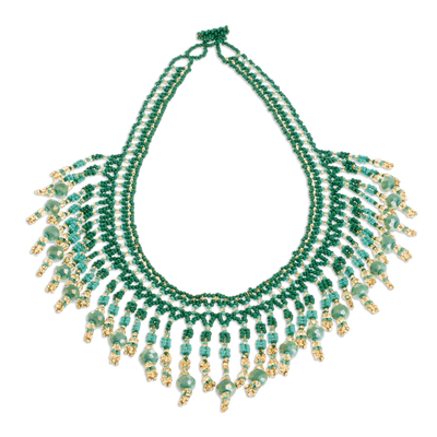 Green Beaded Waterfall Necklace
