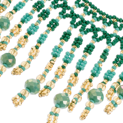 Perlen-Wasserfall-Halskette, 'Symphonie der Farben in Grün' - Grüne Perlen-Wasserfall-Halskette