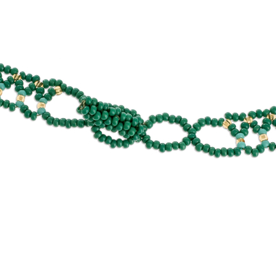 Perlen-Wasserfall-Halskette, 'Symphonie der Farben in Grün' - Grüne Perlen-Wasserfall-Halskette