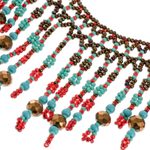 Beaded waterfall necklace, 'Symphony of Color in Bronze' - Beaded Statement Necklace in Bronze