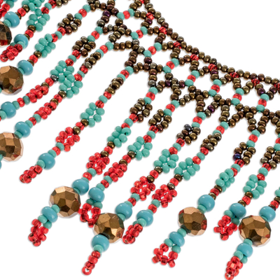 Wasserfall-Halskette mit Perlen - Perlen-Statement-Halskette in Bronze