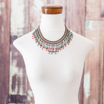 Beaded waterfall necklace, 'Symphony of Color in Bronze' - Beaded Statement Necklace in Bronze