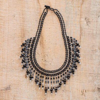 Beaded waterfall necklace, Symphony of colour in Black