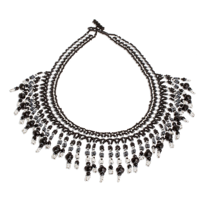 Black Beaded Waterfall Necklace