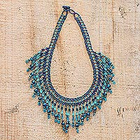 Beaded waterfall necklace, 'Symphony of Color in Blue'