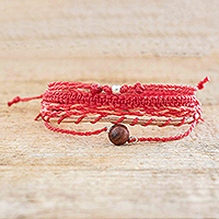 Macrame bracelet set, 'Fruit Punch' (set of 5) - Red Macrame Bracelets (Set of 5)
