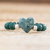 Jade and crystal beaded ring, 'Mother Earth' - Green Beaded Jade Ring