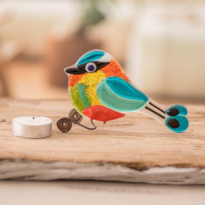 Kunstglasfigur - Kunstglas-Regenbogenvogelskulptur aus El Salvador