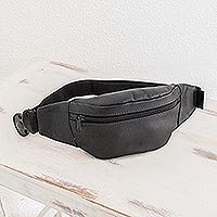 Unisex leather waist bag, 'Simple Needs in Black'