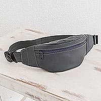 Unisex leather waist bag, 'Simple Needs in Grey'