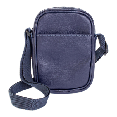 Black Leather Sling with Zippered Closure and Open Pocket