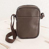Unisex leather shoulder bag, 'Espresso Time'