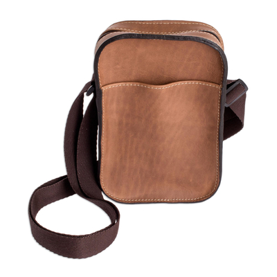 Brown Leather Unisex Shoulder Bag