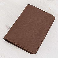 Leather passport holder, 'Travel the World in Brown'