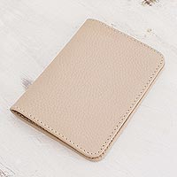 Leather passport holder, 'Travel the World in Beige' - Beige Leather Passport Holder