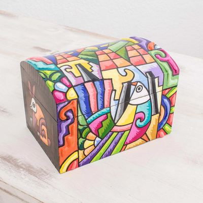 Wood decorative box, 'Beauties from La Palma' - Hand Painted La Palma Decorative Wood Box from El Salvador