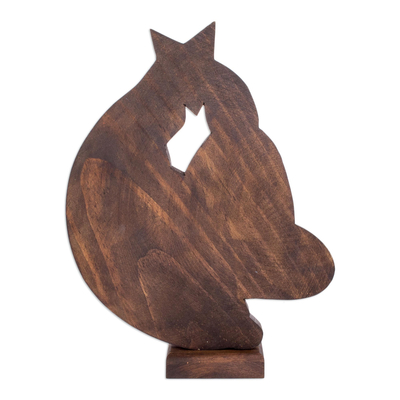 Wood figurine, 'Light and Hope' - Wood Nativity Sculpture with Star from El Salvador