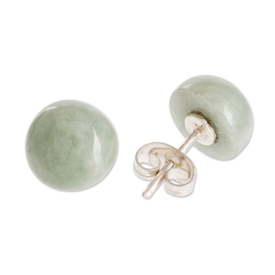 aretes de jade - Pendientes de botón de jade verde claro