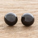 Jade stud earrings, 'Serene Style in Black' - Black Jade Stud Earrings
