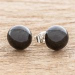 Jade stud earrings, 'Serene Style in Black' - Black Jade Stud Earrings