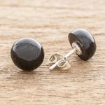 Jade stud earrings, 'Serene Style in Black' - Black Jade Stud Earrings
