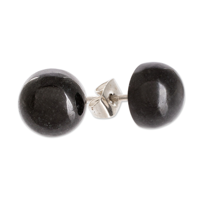 Jade stud earrings, 'Serene Style in Black' - Black Jade Stud Earrings