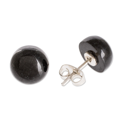 Jade stud earrings, 'Serene Style in Black' - Black Jade Stud Earrings