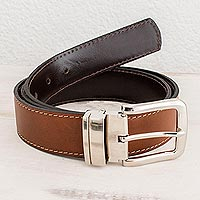 Men's reversible leather belt, 'Advocate in Warm Brown' - Artisan Crafted Reversible Men's Belt