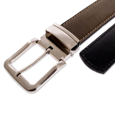 Men's reversible leather belt, 'Advocate in Redwood' - Reversible Leather Belt for Men