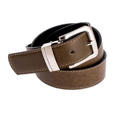 Men's reversible leather belt, 'Advocate in Olive' - Green and Black Reversible Men's Belt