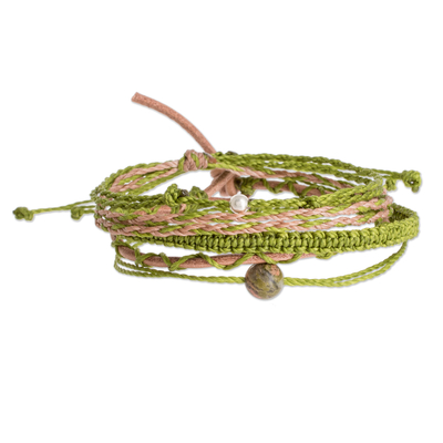 Macrame bracelet set, 'Naturally Green' (set of 5) - Green Macrame Bracelets (Set of 5)