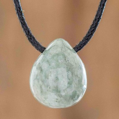 Jade pendant necklace, 'Strong Energy in Light Green' - Light Green Jade Pendant Necklace