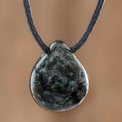 Jade pendant necklace, 'Strong Energy in Dark Green' - Guatemalan Jade Pendant Necklace