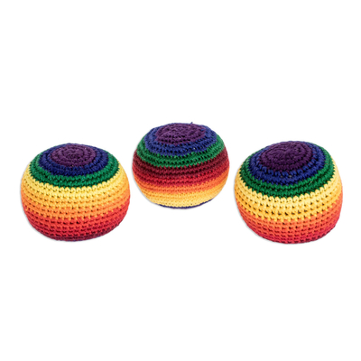 Cotton hacky sacks, 'Rainbow Stripes' (set of 3) - Striped Cotton Hacky Sacks (Set of 3)