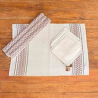 Cotton placemats and napkins, 'Peten Volcanoes' (set for 4) - Handloomed Cotton Table Lines (Set for 4)
