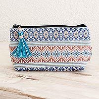 Cotton cosmetic bag, 'Diamond Frieze' - Cotton Cosmetic Case from Guatemala