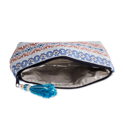 Cotton cosmetic bag, 'Diamond Frieze' - Cotton Cosmetic Case from Guatemala