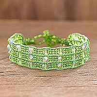 Beaded wristband bracelet, 'Kinship in Spring Green'