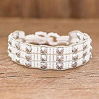 Beaded wristband bracelet, 'Kinship in White and Silver'