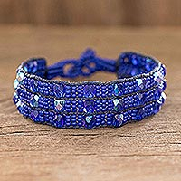 Beaded wristband bracelet, 'Kinship in Royal Blue' - Blue Beaded Bracelet from Guatemala