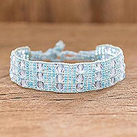 Beaded wristband bracelet, 'Kinship in Sky Blue' - Light Blue Beaded Wristband Bracelet
