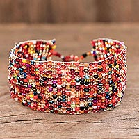 Beaded wristband bracelet, 'Rainbow Road' - Multicoloured Beaded Bracelet