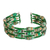 Recycled paper beaded cuff bracelet, 'Nature of Life in Green' - Green Recycled Paper and Glass Bead Bracelet thumbail