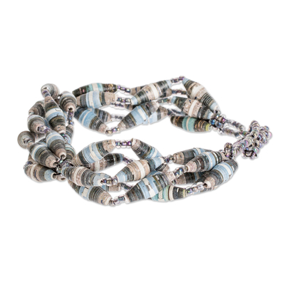 Recycled paper beaded bracelet, 'Eco Spiral in Twilight' - Eco-Friendly Beaded Link Bracelet