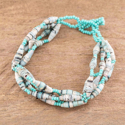 Recycled paper beaded bracelet, Eco Spiral in Aqua