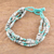 Recycled paper beaded bracelet, 'Eco Spiral in Aqua' - Aqua Glass and Recycled Paper Bracelet