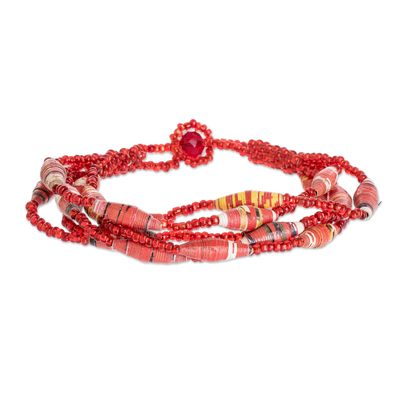 Red Beaded Recycled Paper Bracelet