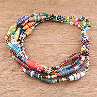 Recycled paper bracelet, 'Bonds of Friendship' - Multicolored Paper Beaded Bracelet