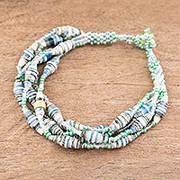 Recycled paper beaded bracelet, 'Bonds of Friendship in Mint' - Beaded Bracelet with Recycled Paper